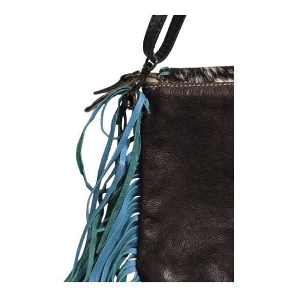 NWT Myra Effervescence Leather And Hair-On Tooled Turquoise Shoulder Bag - Picture 14 of 16